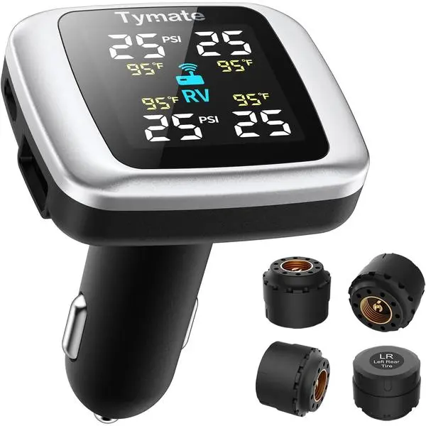Tymate TM7 Tire Pressure Monitoring System, Wireless TPMS with 4 External Sensors & 6 Alarm Modes, Colorful Display, Real-time Tire Pressure Monitor System, Ideal for RV SUV MPV Truck Sedan(0-144 PSI)