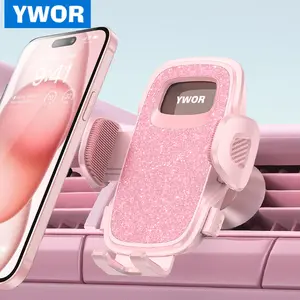 YWOR Wider Clamp & Metal Hook Car Phone Holder Vent [Thick Cases Friendly] Phone Holders for Your Car Mount Automobile Hands Free Cradle Air Vent Pink