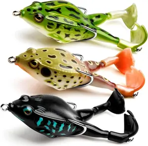 Topwater Prop-Frog Lures Kit, 5-15 Pieces with Weedless Hooks, Dual Props, Lifelike Eyes, Soft Body for Surface Strike Fishing