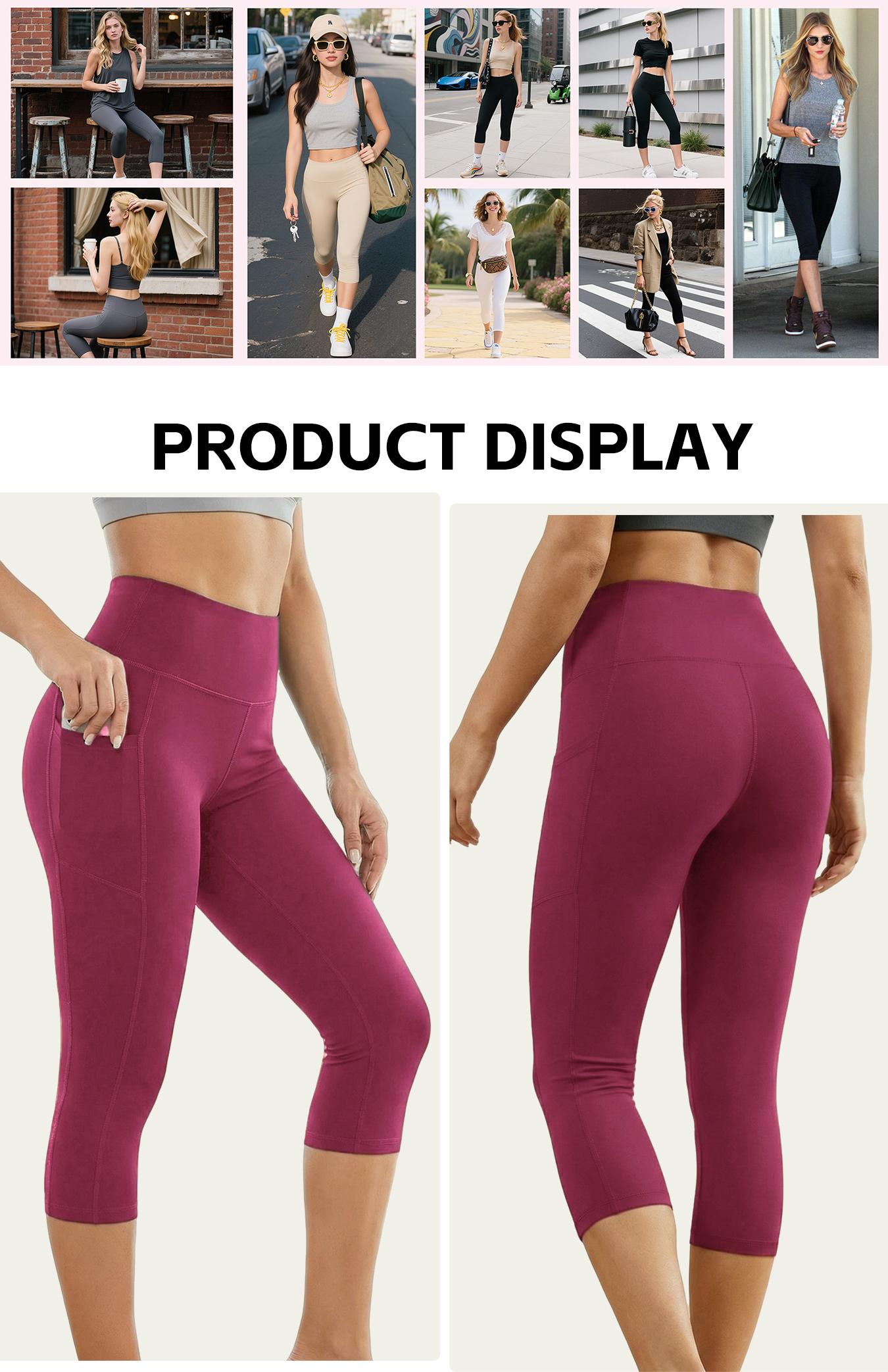 4-Pack High-Waisted Pocket Capri Pants Tummy Control Sheer-Resistant 7/8 Yoga Pants for Women Workouts Outdoor Activities Spring Fall Collection