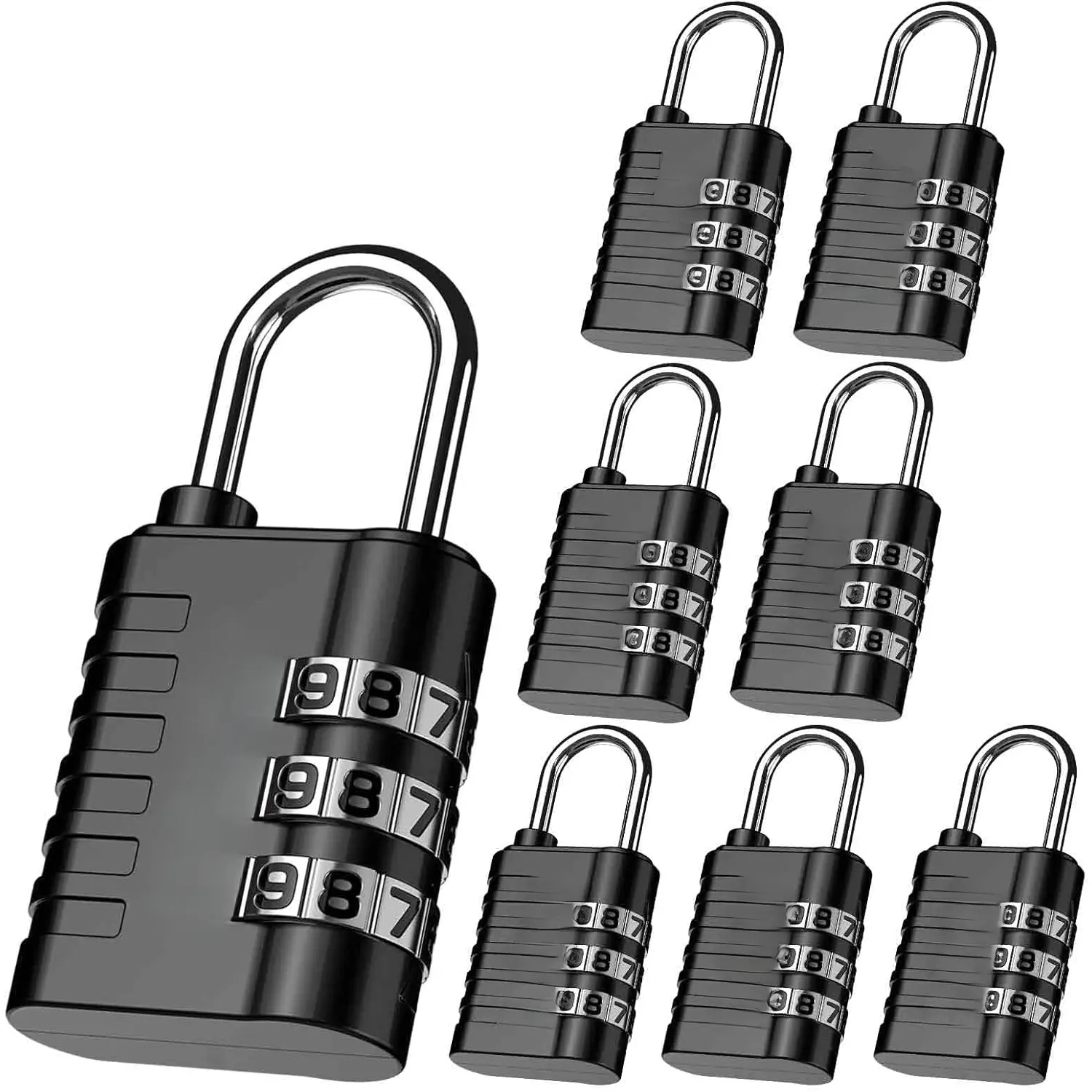 8 Pack Palm-Sized Miniature Waterproof Multi-Accessory Combination Lock, 3-Digit Keyless Zinc Alloy Outdoor Resettable Luggage Lock for Backpack, Gym Locker, Toolbox - Black, Palm-Sized Luggage Locks, Multi-Accessory Luggage Locks