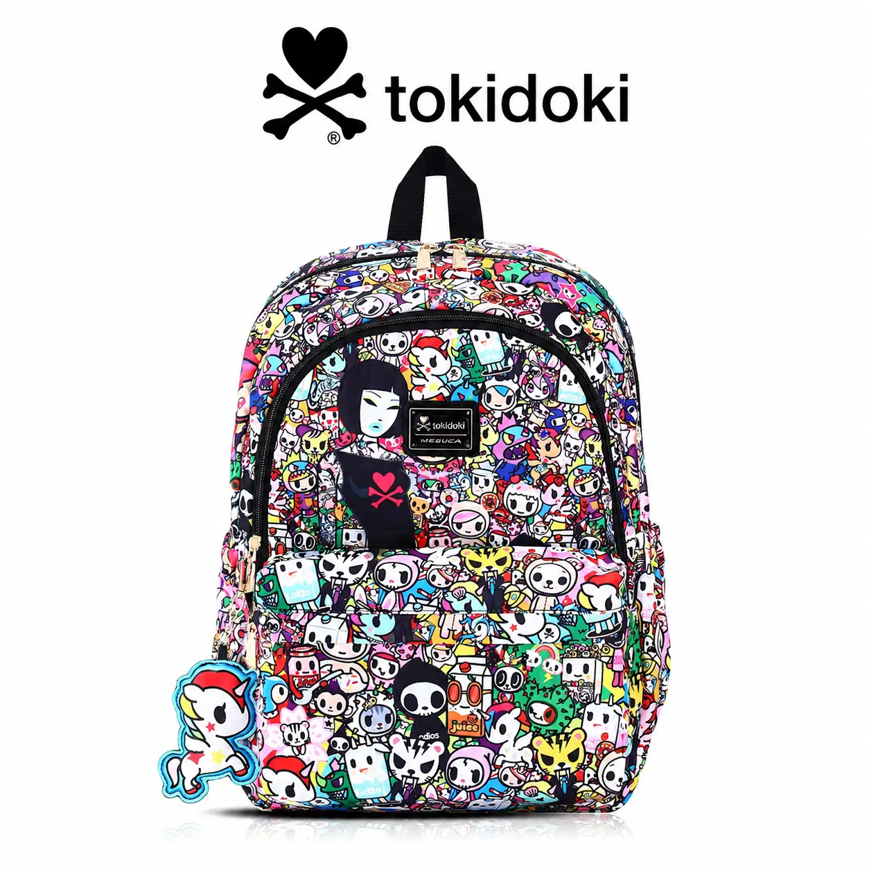 Tokidoki Unicorno Backpack with Keychain, Cute Colorful Printed Backpack for Women, Lightweight Travel Laptop Daypack, Casual School Bag for Girls