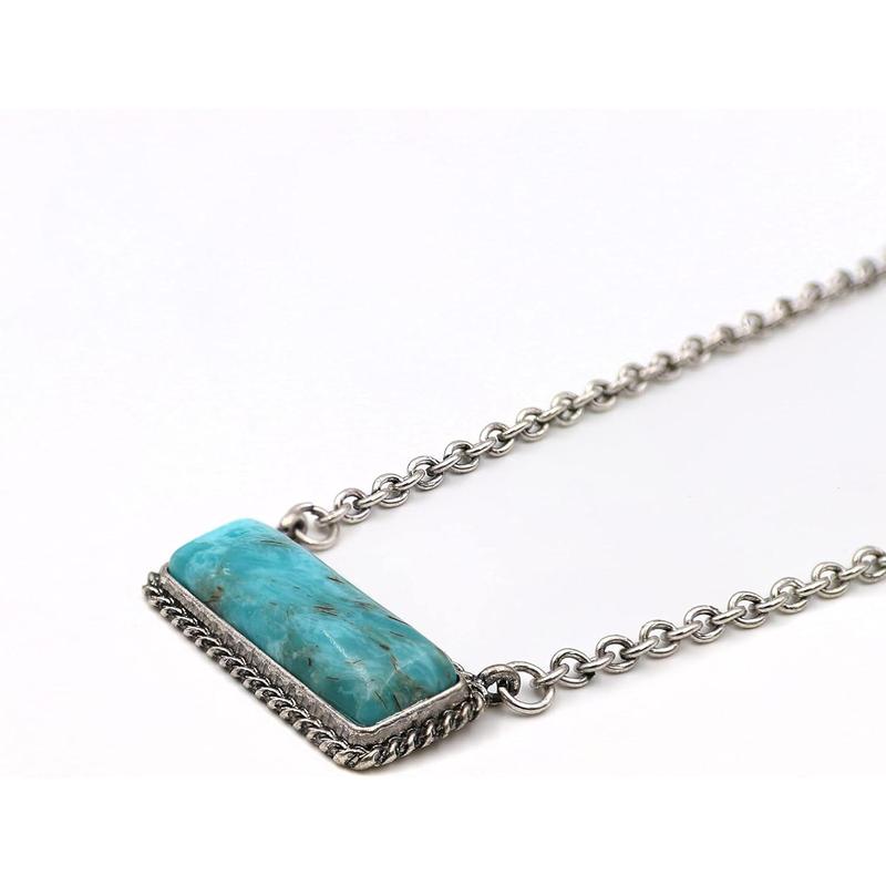 Turquoise stone bar shape pendant chain necklace 18 inches