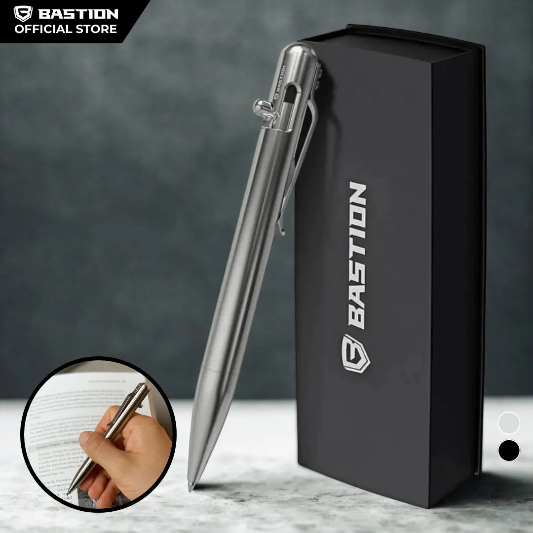 BASTION Stainless Steel Bolt Action Pen - Durable Professional Ballpoint with Fine Tip & Retractable Design - EDC Refillable Pen