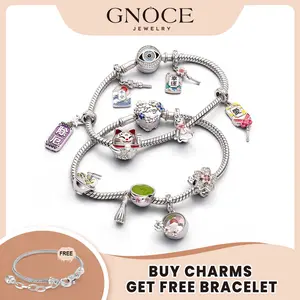 GNOCE Japanese Charm Bead for Bracelets & Necklaces - Cubic Zirconia, Enamel, Lucky Cat, Torii Gate, Sakura Flower, Fits Snake Jewelry, Women & Girls