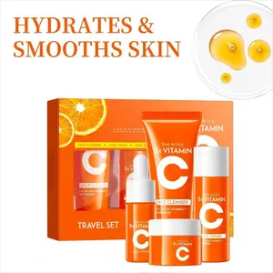 Korean 5X Vitamin C Skincare Travel Set – 4-in-1 Mini Hydrating Skincare Set, Includes Cleanser, Toner, Serum, and Cream – TSA Approved Travel Size, Suitable for Women's Facial Hydration and Moisturizing Collagen Face Hyaluronic