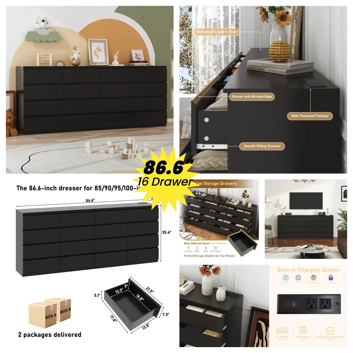 Black - Matte - 16 Drawer