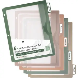 Binder Divider with Tabs  Full Pocke Dividers 5 Tab for 3 Ring Binder, Clear View Binder Dividers for Letter Size 8.5 x 11' Index Dividers for Office, , School Morandi (5TAB-2 Set Dividers)