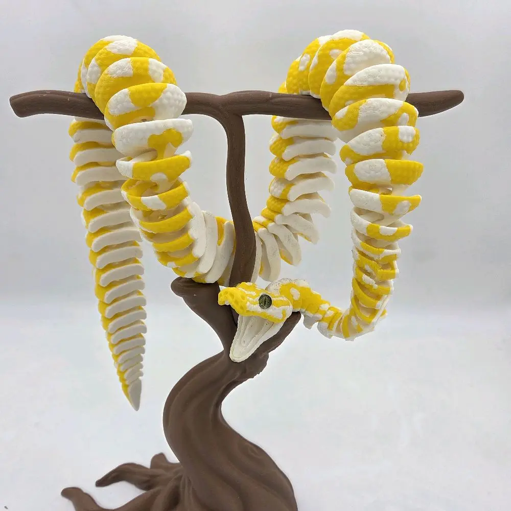 3D Printed Ball Python Albino Clown Morph - Assembled, Realistic Design with Opening Mouth, Small Teeth, Green Glass Eyes, 27 Inches Long