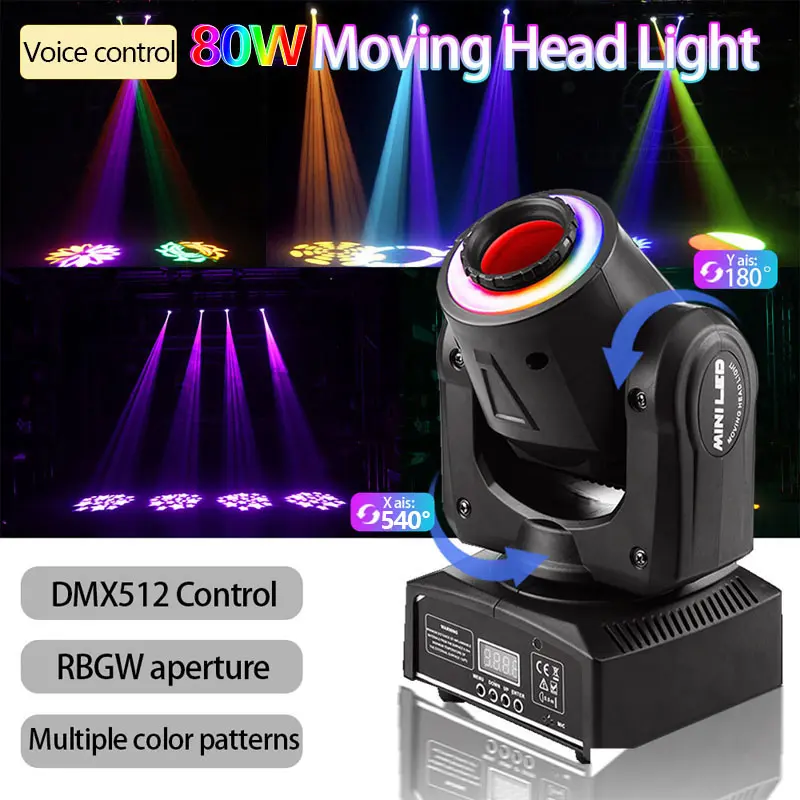80W LED Disco Lights DMX 512 Sound Control Moving Head Beam Pattern Light with Radiant Stage Light  for DJ KTV, Bar, Private Room, Club,Wedding Party event and Disco auto mode Lightin White Blue