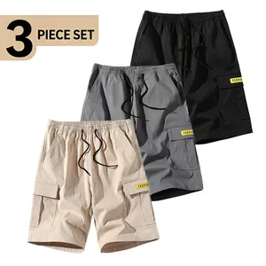 Men’s Cargo Shorts, 3-Pack – Elastic Waist Drawstring, Summer Casual Knee-Length