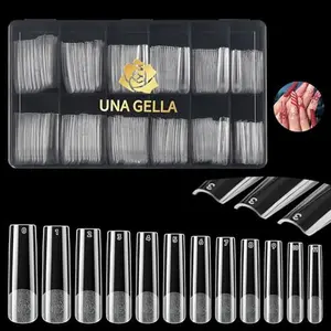 UNA GELLA Extra Long Tapered Sqaure Nail Tips, Pre-file 120Pcs Square Gel Tips No C Curve XXL Long Square Nail Tips Full Cover Acrylic Straight Nails Tips for Nails Extension Art DIY Salon 12 Sizes