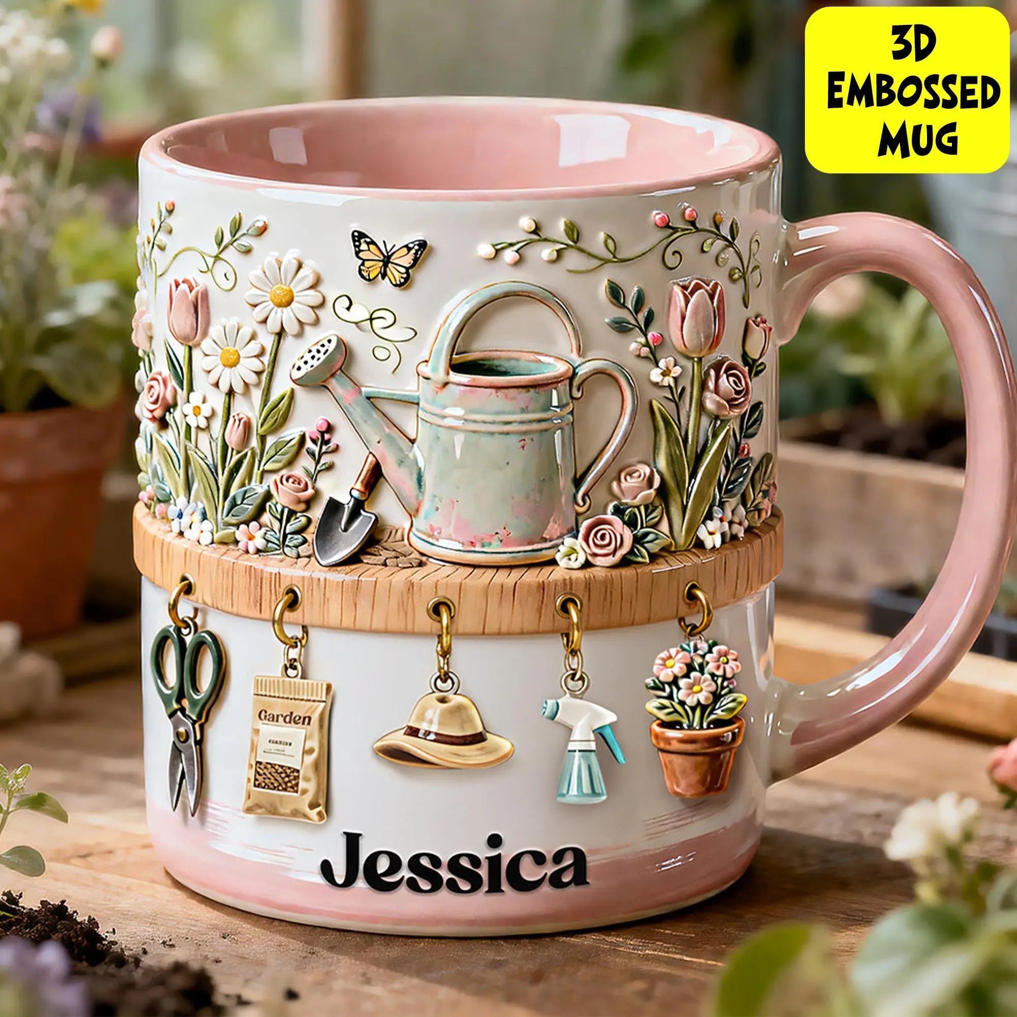 Personalized Gardening Mug, 2D Printed 3D Effect Garden Coffee Cup with Custom Name, Floral Gardening Mug for Grandma Nana and Plant Lovers, Cozy Botanical Theme Mug for Home Garden Moments, Perfect Mother’s Day Birthday Gift
