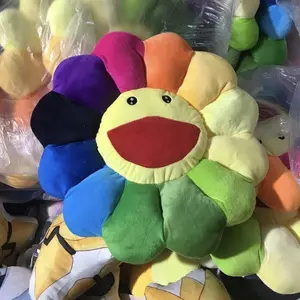 ANSQU Rainbow Pillow SmileFace Sunflower Decor Flower Plush Pillow 16.5in Soft Comfy Double-Sided Mat for Bedroom Living Room Study Decoration