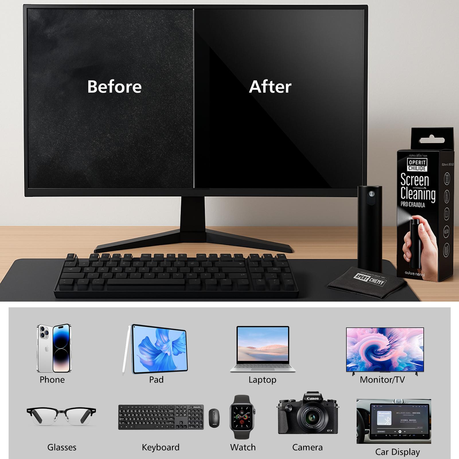 XPERTCHEMY Screen Cleaner Spray and Wipe 15ml TV Screen Cleaner Spray and Microfiber Cloth kit for Phones, iPads, Computer, MacBooks, Laptops, Monitor and Electronic Devices