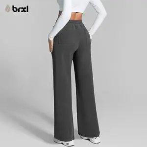 BRXL【Discount for live】Womens Straight Leg Thermal Sweatpants High Waisted Wide Leg Lounge Pants Cotton Fleece Lined Winter Pants with 4 Deep Pockets Tummy Control Elastic Waistband Soft Brushed Interior -brxl-1