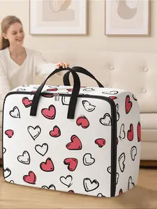 Heart Pattern Storage Box, Large Space-Saving Organizer with Handle, Ideal for Moving, Travel, Camping, Dormitory, Bedroom