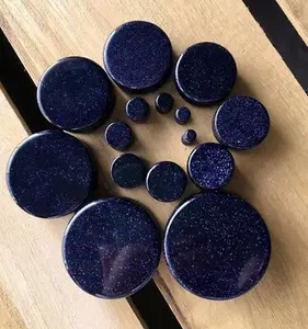 PAIR Blue Midnight Goldstone Stone Plugs Sandstone Gauges - up to 38mm available