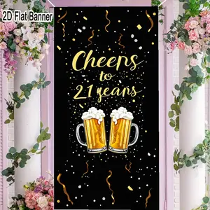 2D flat banner, 1pcCheers to 21 Years Golden Beer Mugs Party Backdrop, Festive Black Background with Confetti Streamers for 21st Birthday Decorationsgalentines party decor, valentine day decor, decorations for valentines day