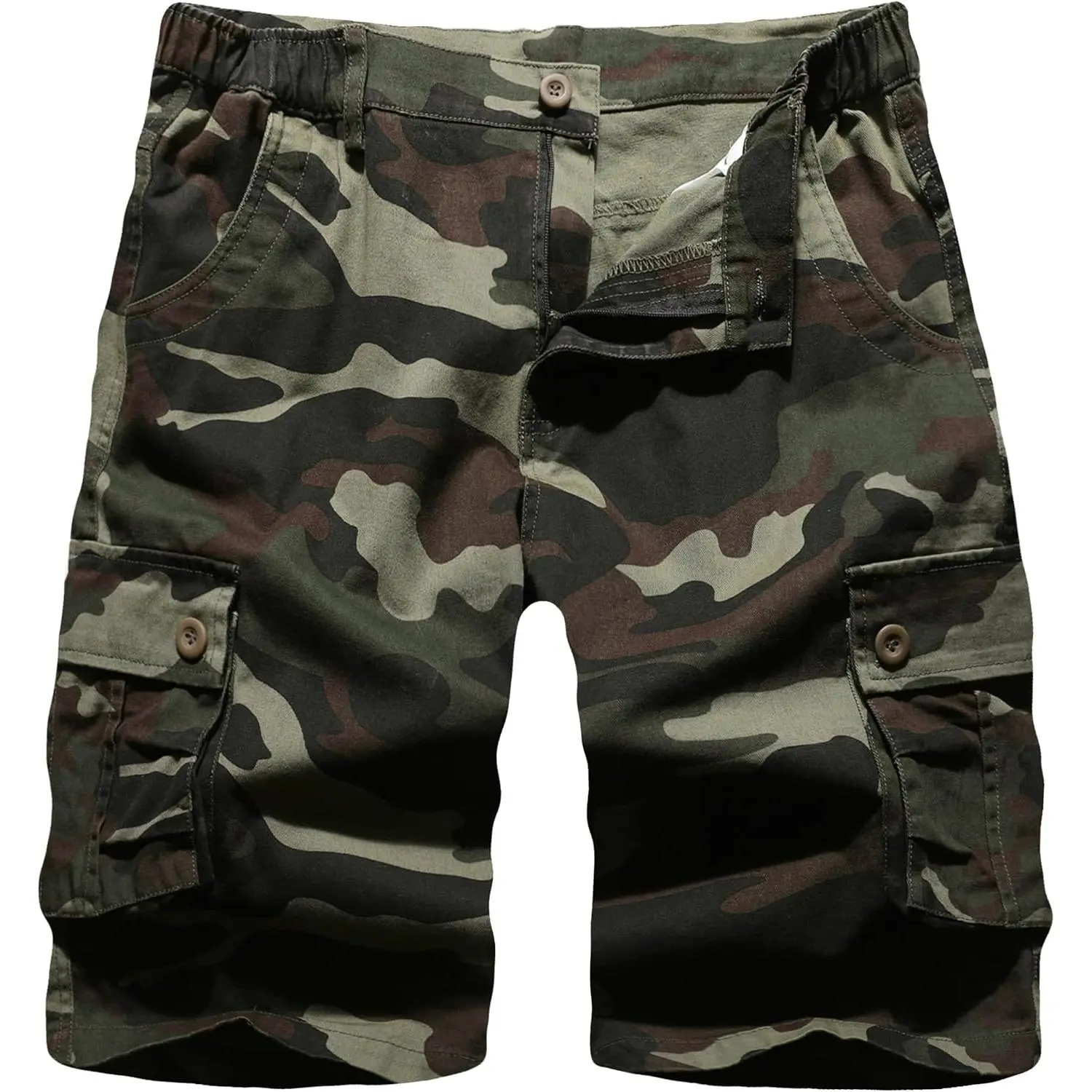 Men's Camo Cargo Shorts Button Closure Cotton Shorts Multi Button Pockets Casual Shorts 6 Pockets