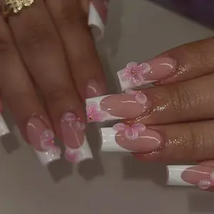 10-Piece Square & Gradient Nail Art Set, Handmade Floral Design, Perfect for Parties & Daily Wear, Ideal Gift for Women & Girls, Flower Nails