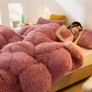 Luxury Plush Shaggy Thick Faux  Comforter, Big Heavy Warm Comforter for Winter, Ultra Soft Thick Blanket  Season  Bedding 1 count,Mauve,