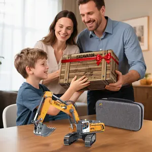 RC Excavator for Boys Age 8-12 - 1:50 Scale Metal Construction Vehicle Toy, Remote Control Digger with working sounds, Birthday Gift for Kids