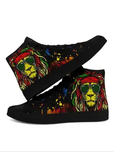 Men's Fashionable Lion Print Lace Up High Top Sneakers, Casual Comfortable Sports Shoes for Outdoor Wear, Male All-match Round Toe Shoes for Daily Wear