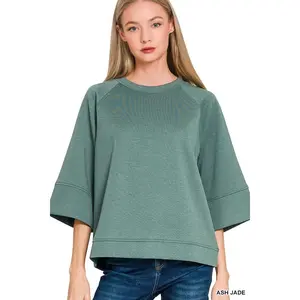 Zenana Scuba 3/4 Sleeve Pullover