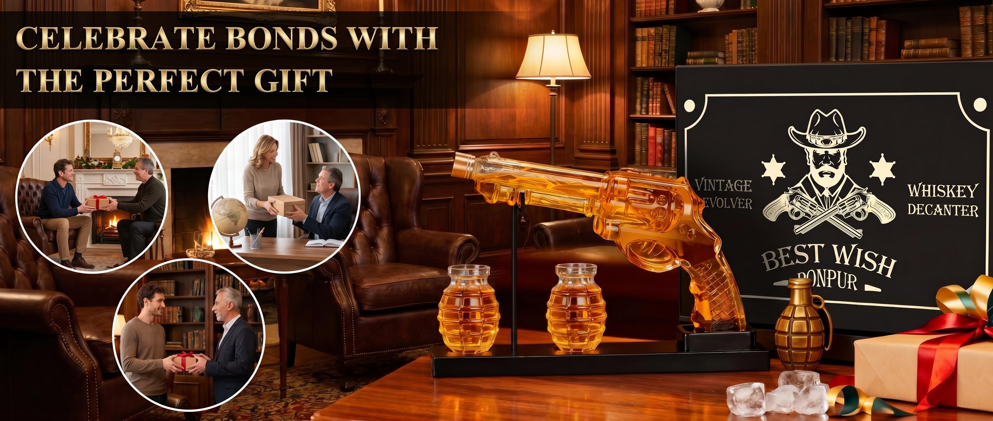 Thick Whiskey Decanter Set with 2x270ml (9oz) Glasses - Drink Accessories, Bar Set Decanter Drainers, Bourbon Dispenser, Gift Ready Home Bar Decor, Ideal for Boyfriend Gifts or Treating Yourself