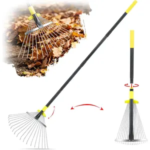 Garden Rake for Leaves - Adjustable Metal Leaf Rake with Expandable  and 59 Inch Long Handle, Yard Rake for Leaves, Debris, Tight Spaces and Yard  Removal