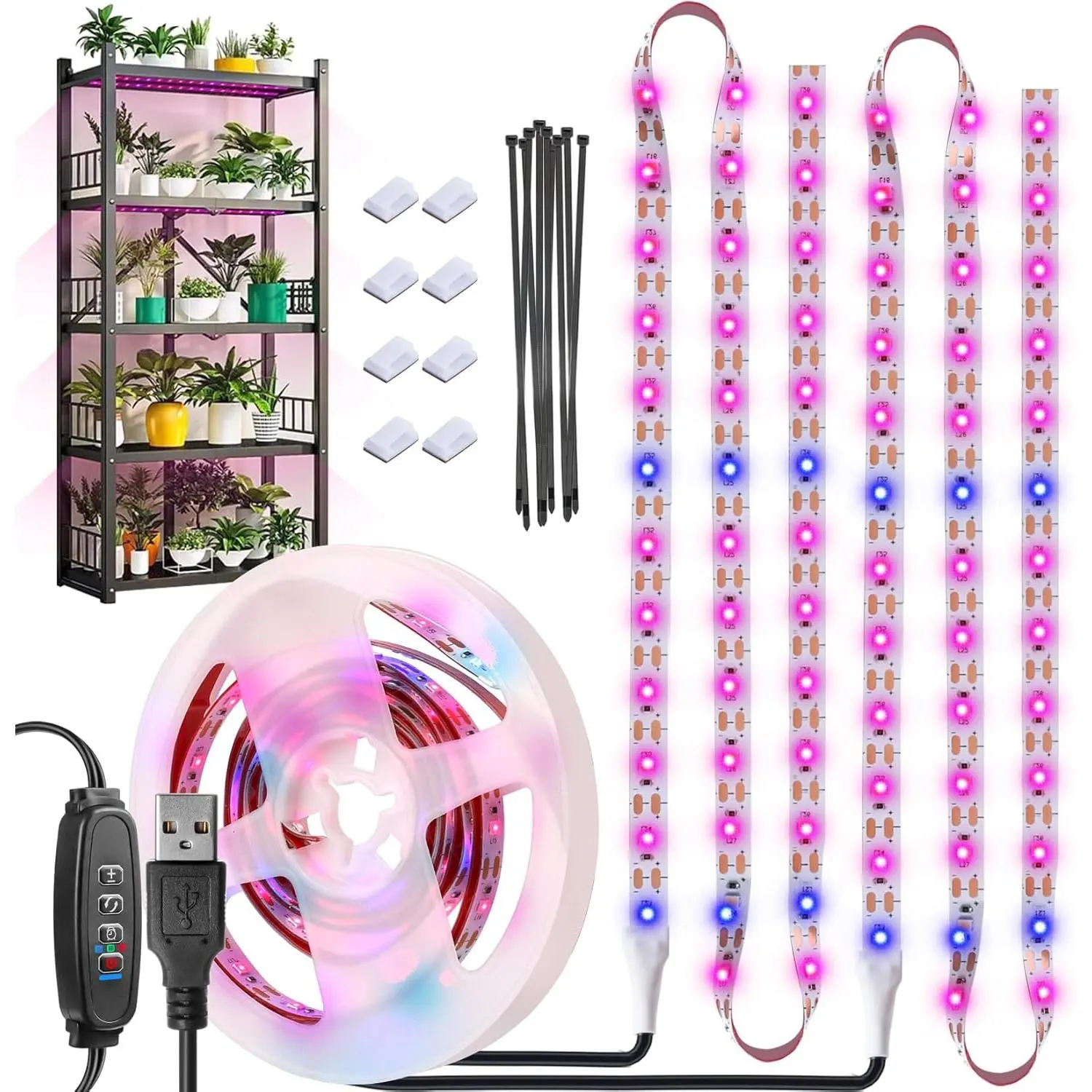 Grow Lights for Indoor ,120 LEDs  led Grow Lights Full Spectrum,USB Plug-in Dimmable Auto On/Off with 3 Timers  Light, for Indoor  Seeding Veg Flower Growing Lamp(6.56ft)