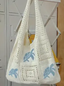 Ladies' simple casual hollow design shoulder bag, fashionable daily personalized pattern knitted bag, Knitted Tote Purse