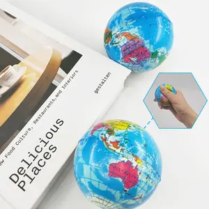 Spherical squeeze ball 2.5 inch elastic earth ball soft earth ball mini foam globe squeeze pressure ball for Kids Birthday party