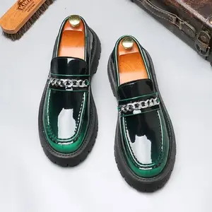 Stylish Chunky Loafers for Men - Trendy Patent Leather Slip-On Shoes with Height