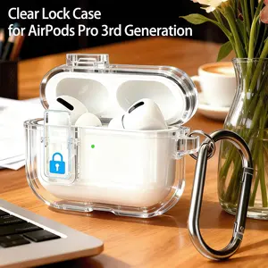 For Airpods Safety Lock Clear Soft TPU Skin Case For Apple for AirPods 4 / 3 / 2 / 1 For Apple for AirPod Pro 3 / Pro2 / Pro Earbuds Headset Earphones Headphones Full Protective Case Secure Lock Clip Shockproof Transparent Cover Carabiner Keychain