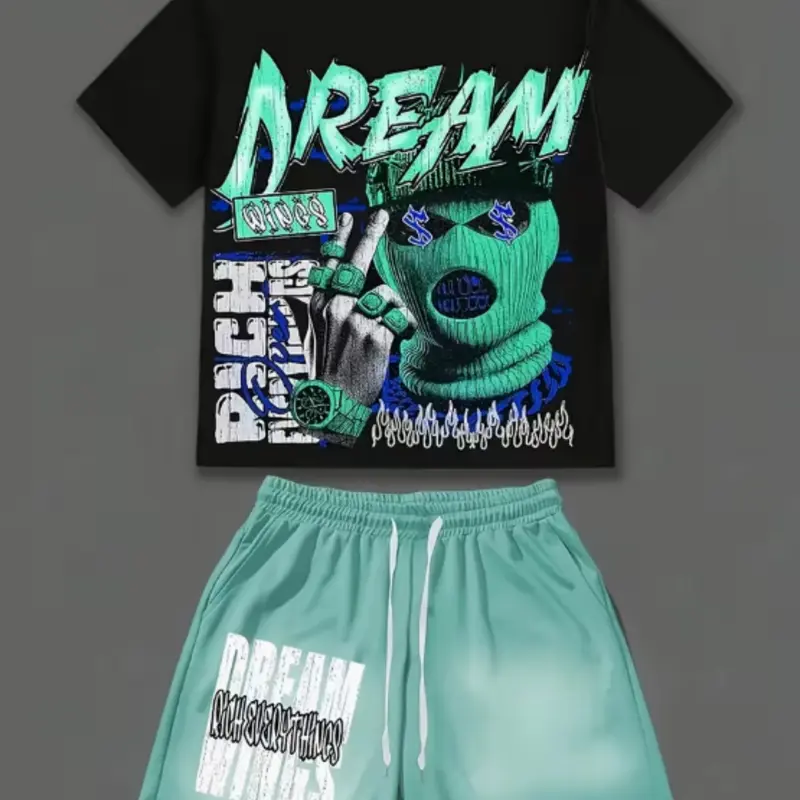 Men's 2 Piece 3D Printed Crew Neck Short Sleeve T-Shirt and Shorts Set, Casual Classic Summer Street Style Streetwear, Perfect for Hot Weather Outfit Menswear, T Shirts Set