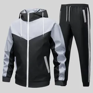 Men's Colorblock Casual Hooded Jacket & Jogger Pants Set Machine Washable Trendy All Season Outfit Regular Fit for Daily Leisure Sport Menswear Long Sleeve Clothes Suits.