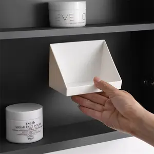 1-Pack No Drill Wall-Mounted Slanted Layered Cosmetic Box, Sleek White Modern Plastic Bathroom Organizer, Easy Access Lipstick & Cosmetic Holder for Bathroom Mirror Cabinet & Vanity Storage