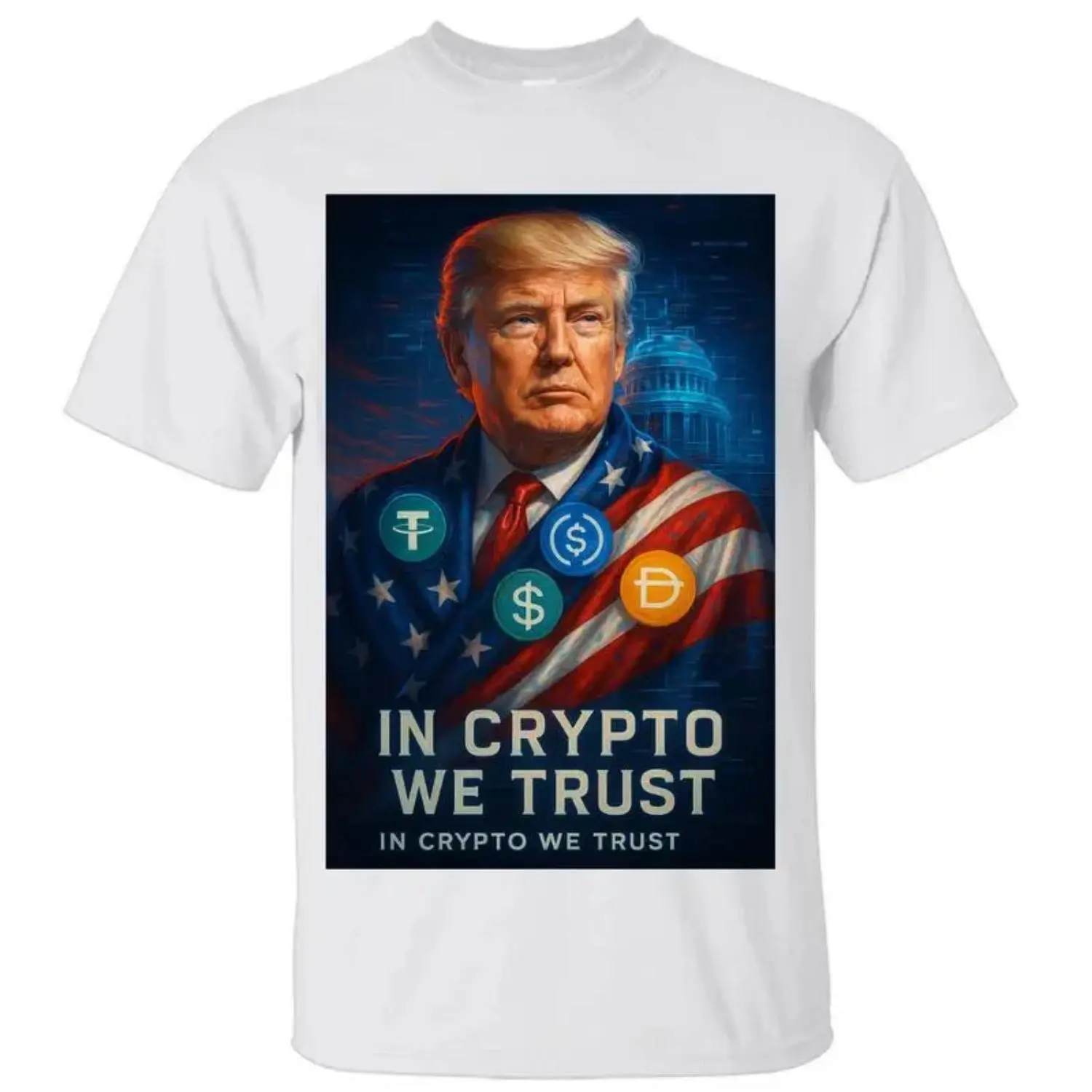 Crypto T-Shirt Featuring In Crypto We Trust Slogan With Flag Graphic Bold Statement Tee For Crypto Enthusiasts
