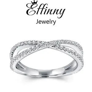 Effinny 0.5Ct Classic X Criss Cross Wedding Ring for Women, 5A Cubic Zirconia Bridal Stacking Ring In Sterling Silver Outdoorfun