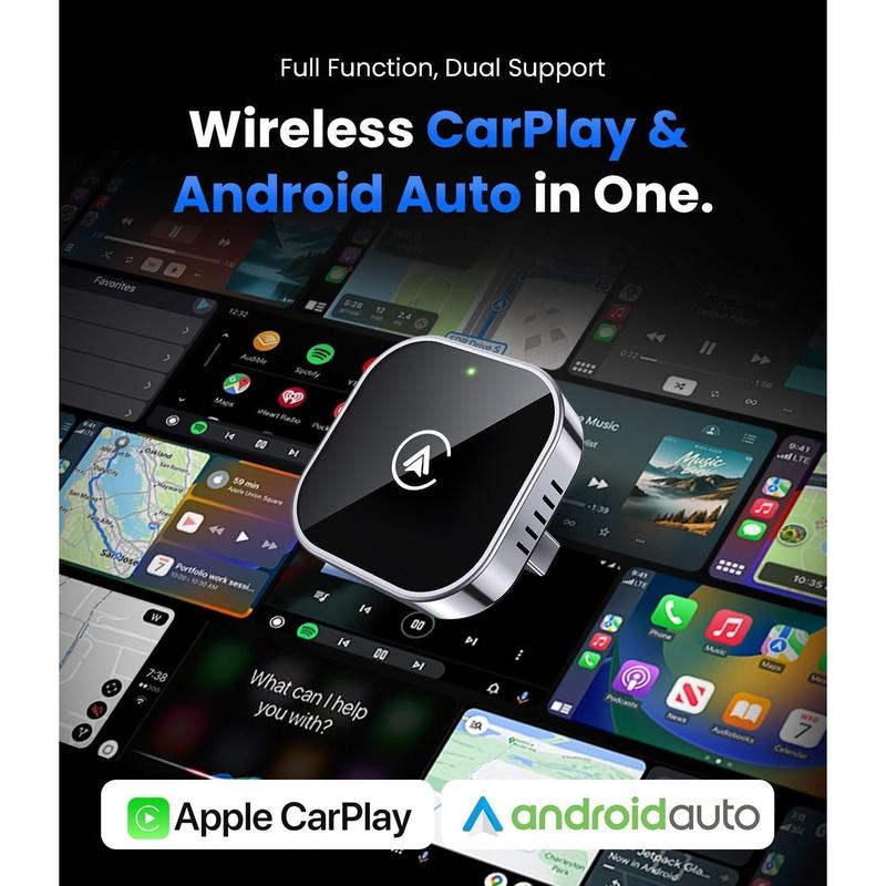 2 in 1 Wireless CarPlay and Android Auto Adapter, Easy Setup Plug and Play, Fast Seamless Use Supports 1000+ Car's with Built-in Wired Car Play/Android Auto, Compact Sleek Design Car Adapter，Fast Auto-Reconnect,bluetooth, iphone