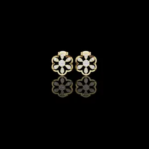 0.59 TCW Radiant Floral Petal Lab Grown Cluster Stud Earrings in Gold with Blooming Brilliance For Her