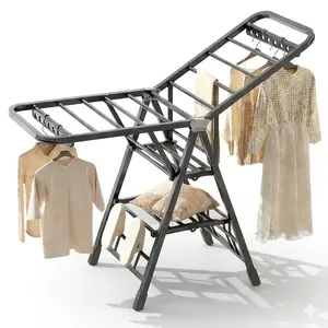 Joybos Foldable Clothes Drying Rack, Heavy Duty Gullwing Laundry Drying Rack with Shoe Holders & Hooks, Indoor Outdoor Portable Clothing Rack for Quilt Blanket Towels