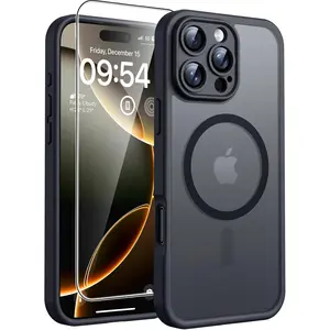 TOCOL 3 in 1 Magnetic for Iphone 16 Pro Case, Upgraded Full Camera Protection, Compatible with Magsafe, Drop Protection, Translucent Matte Back Bumper Phone Cover 6.3-Inch (Black) No Brand