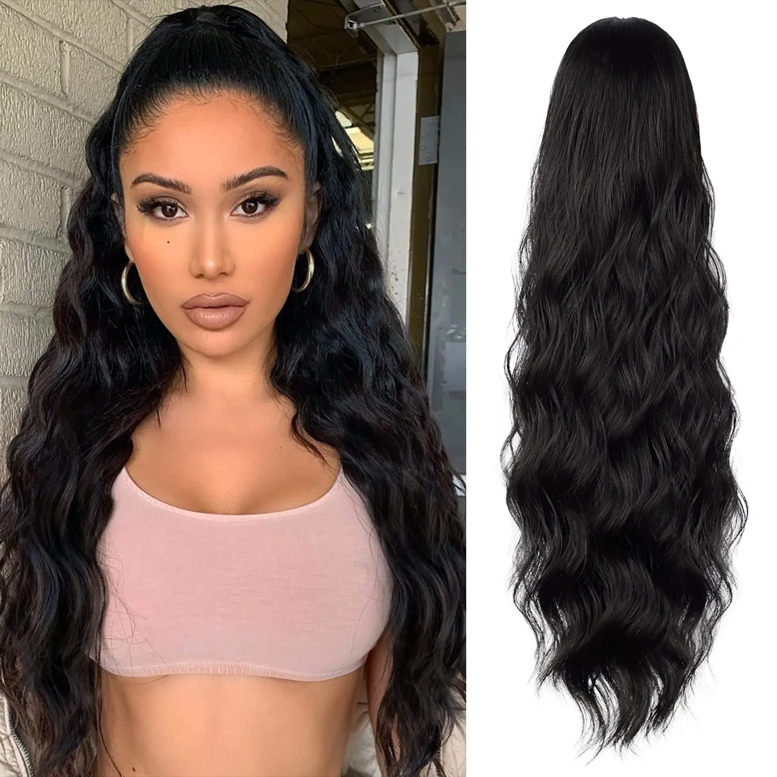 Long Loose Wavy Ponytail Extension, 26 Inch Synthetic Drawstring Hairpiece for Women with Fluffy Full Volume for Daily Use & Parties, Loose Wavy Wave