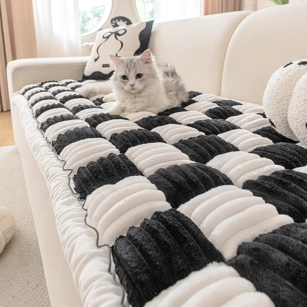 Autumn Winter Thickened Sofa Cushion Covers, Bohemian Stripe Jacquard Warm Sofa Slipcovers, Fashion Couch Protector, Anti-Slip Pet-Friendly Home Decor
