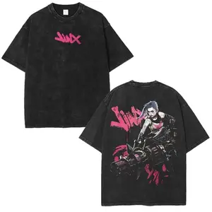 valentine shirts Retro Vintage Jinx Arcane: League of Legends Washed T-shirt Game Cotton, FPS, Game Lover Unisex Shirt Gift for Him Her Y2K Hoodie Sweatshirt Casual Menswear Top Graphic Print Straight L35