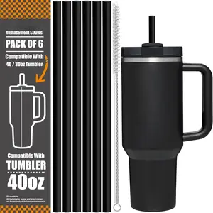 [DISHWASHER SAFE] 6 Pack Black Replacement Straws for  40 oz 30 oz Cup Tumbler, 12 inch Long  Plastic Straws with Brush for , ,  Tumbler,
