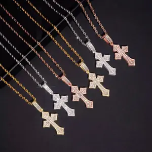 Cross Pendant Moissanite Silver S925 + Rhodium Passes Diamond Icedout Bussdown